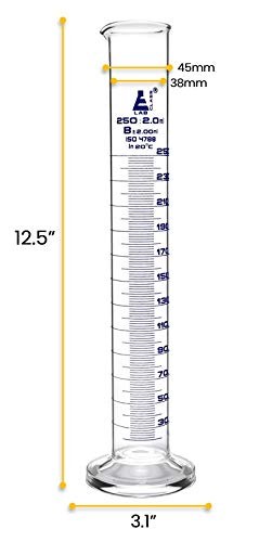 Eisco Labs 250ml Graduated Cylinder Class B Blue Graduations Hexagonal Base