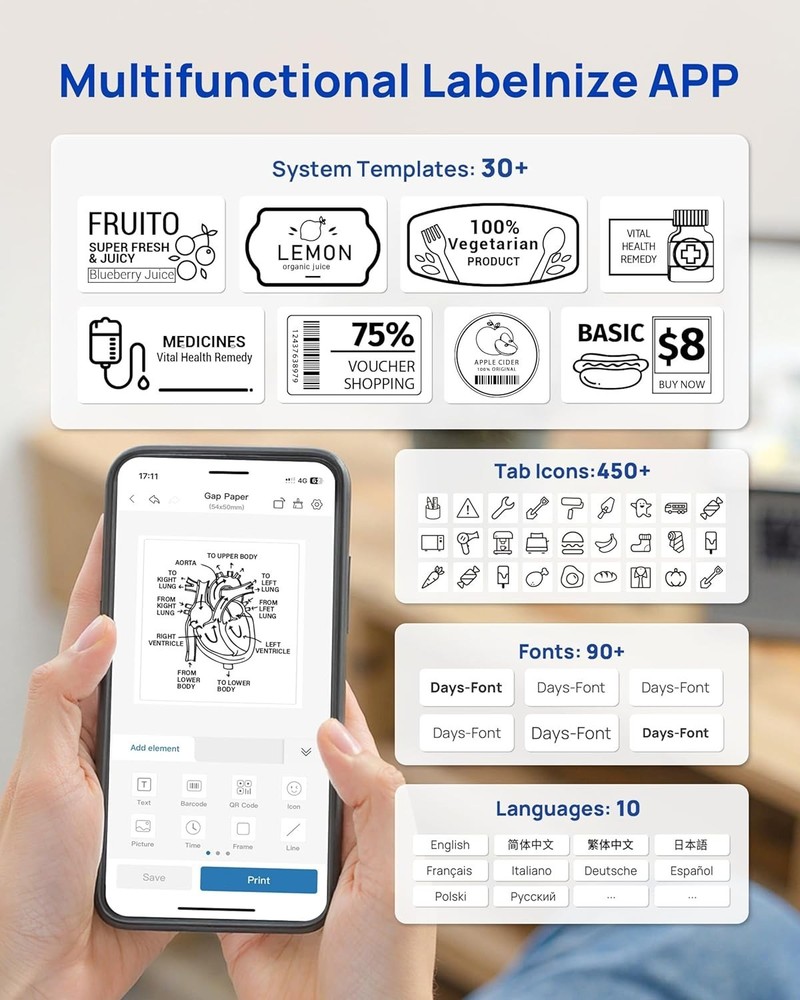 PM260 Label Maker Machine with Tape, 2 Inch Label Maker Bluetooth Label Printer