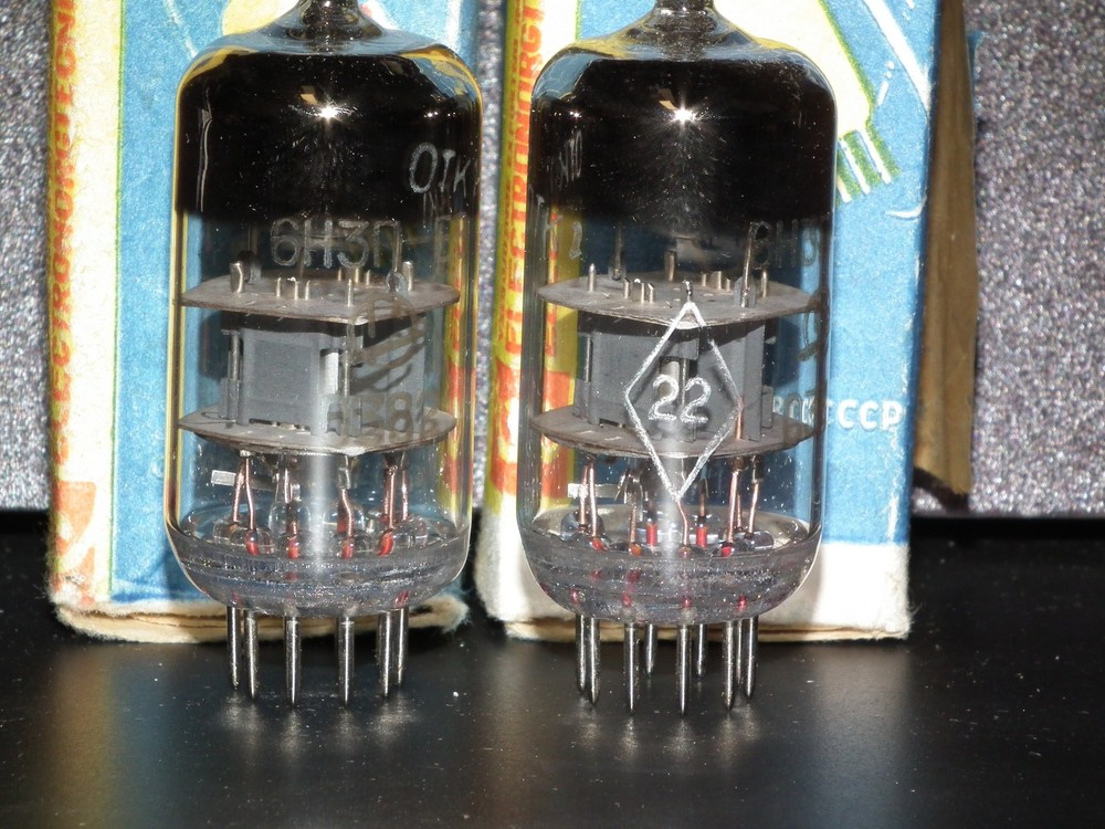 Platinum matched pair 6N3P-EV USSR Double Triode 1982