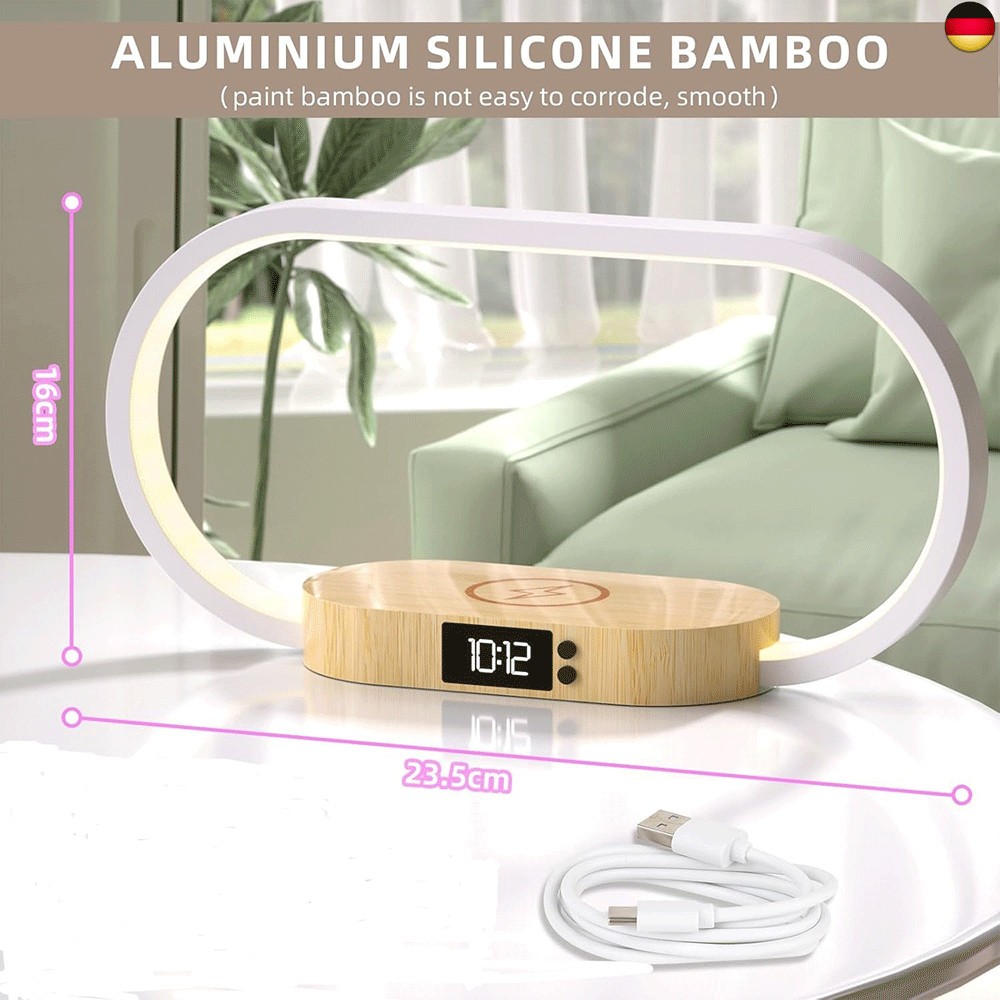1PCS Rechargeable Bedside Lamp with Clock Touch Dimmable, 3 Color Temperatures