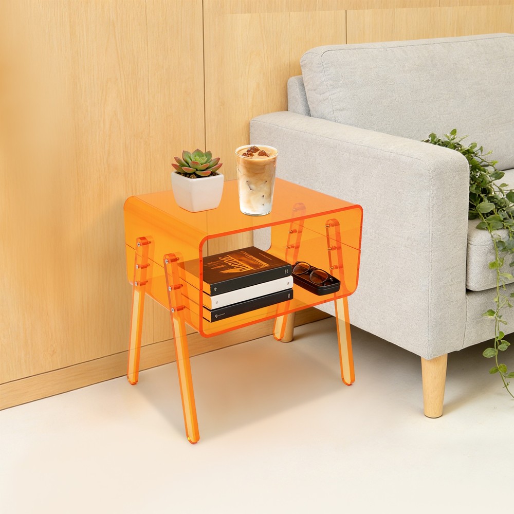 Acrylic Side Table, Orange Nightstand, Decorative Display Table, Coffee Table