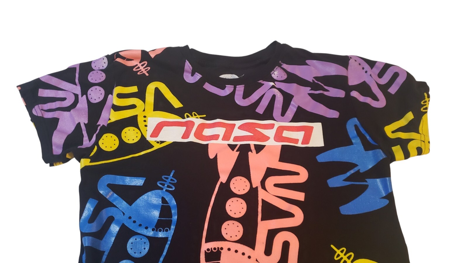 Nasa Boys Short Sleeve Crew Neck All Over Graphic Print Black T Shirt Size M