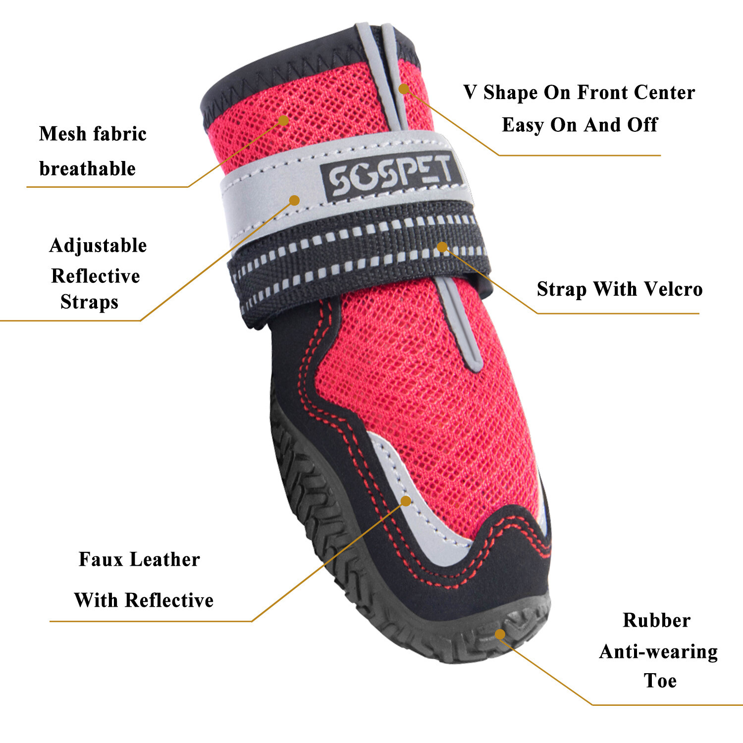 4Pcs Mesh Dog Shoes Boots Paw Protector Reflective Anti-slip Red /Black