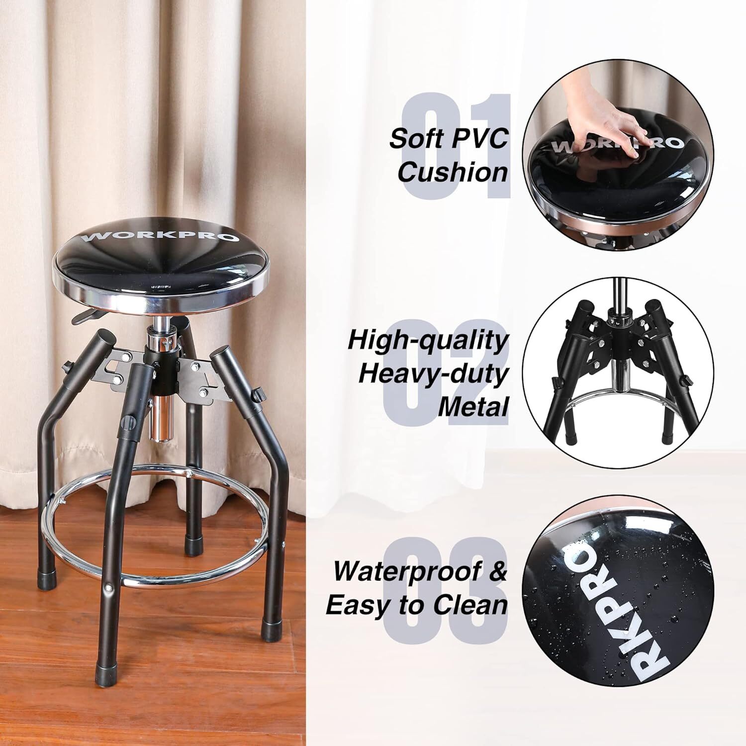 WORKPRO Heavy Duty Adjustable Hydraulic Shop Stool Garage Bar Stool 29in-33.86in