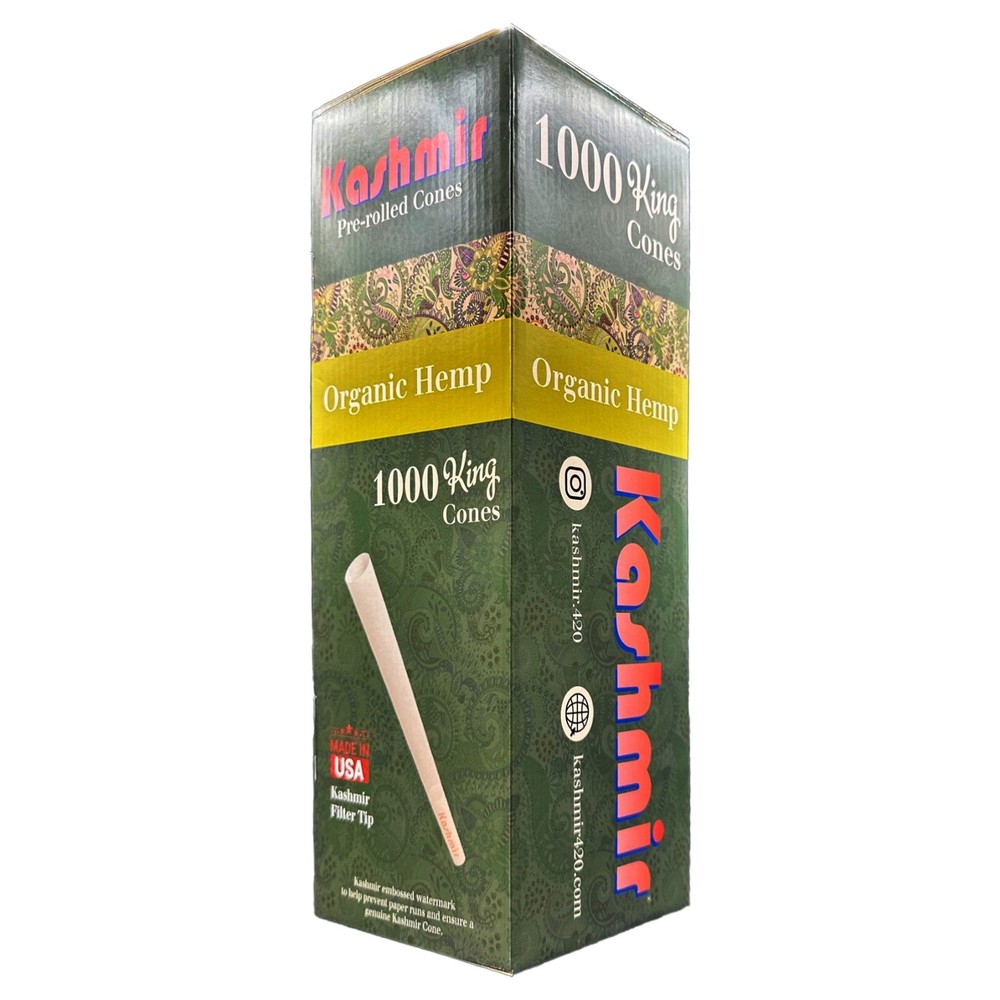 Kashmir Pre Rolled Cones King Size Organic Rolling Papers Bulk Pack: 1000 Cones