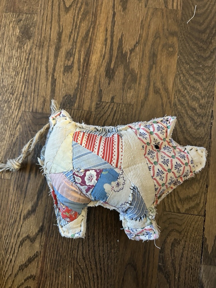 Stuffed Primitive Pig 9” From Feedsack Quilt