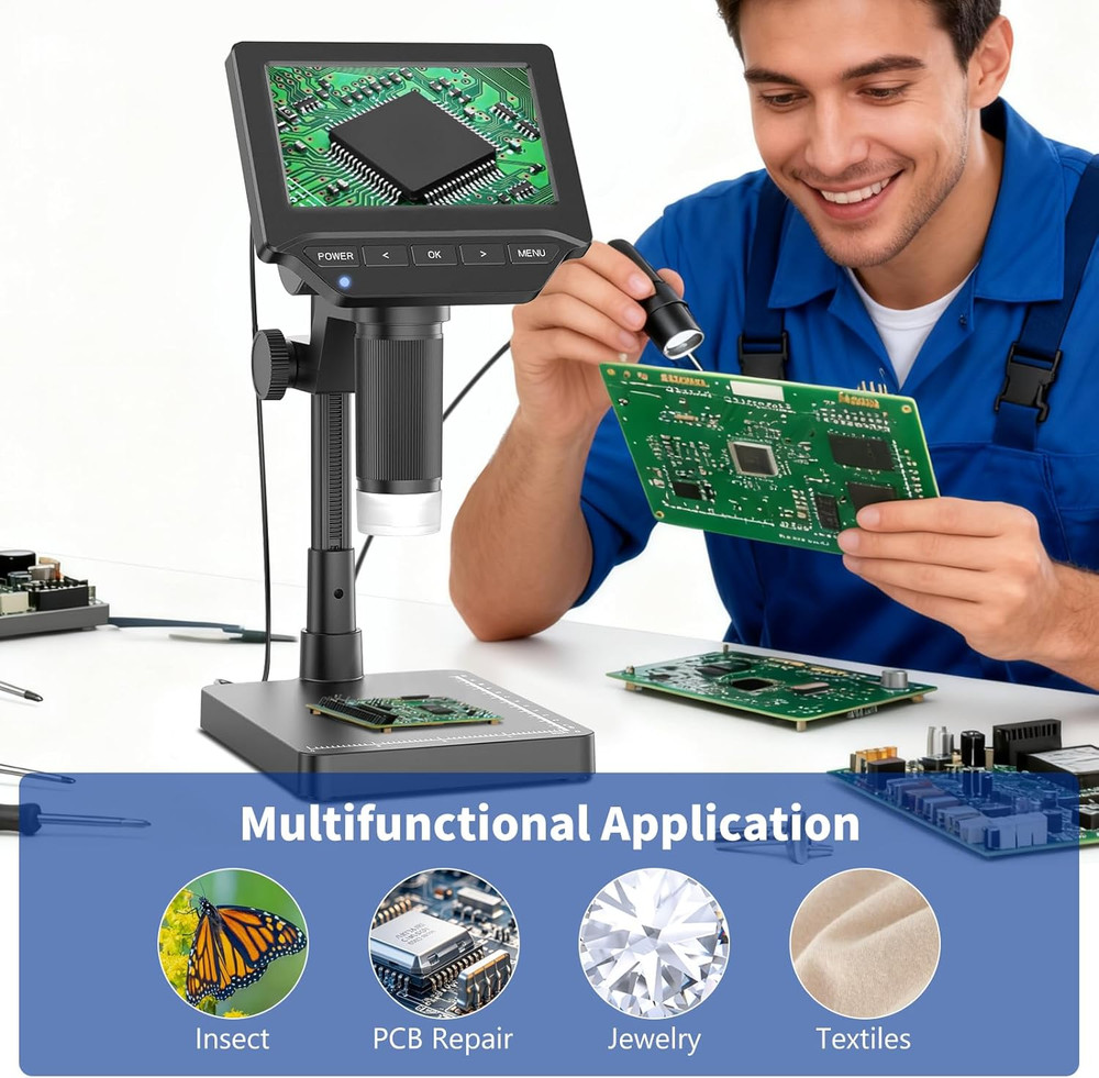 Digital Microscope,4.3" Digital Coin Microscope with Screen,With 8 Adjustable LE