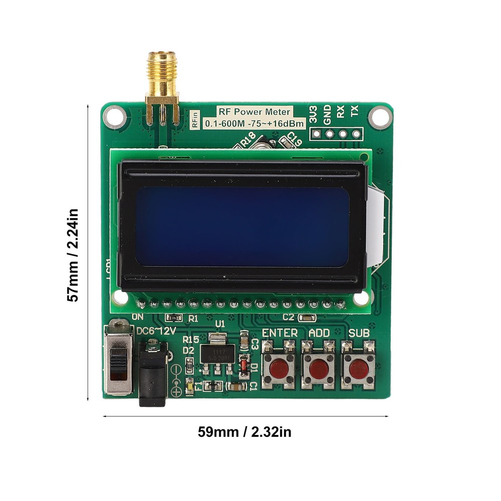 RF Power Meter Digital Display Settable Power Attenuation Logarithmic Detect