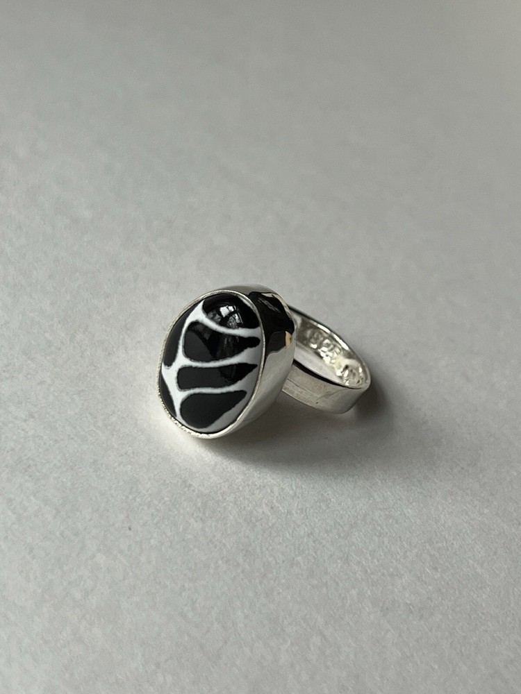 Black & White Talavera Ring 925 Sterling Silver Adjustable Artisan