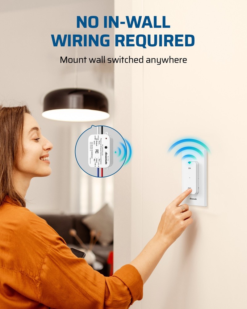 EDISHINE Wireless Light Switch&Receiver Kit 15A Hight Power Remote Light Switch