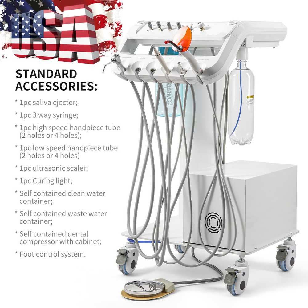 Portable Dental Mobile Unit with Air Compressor/E-generator LED Handpiece Kit