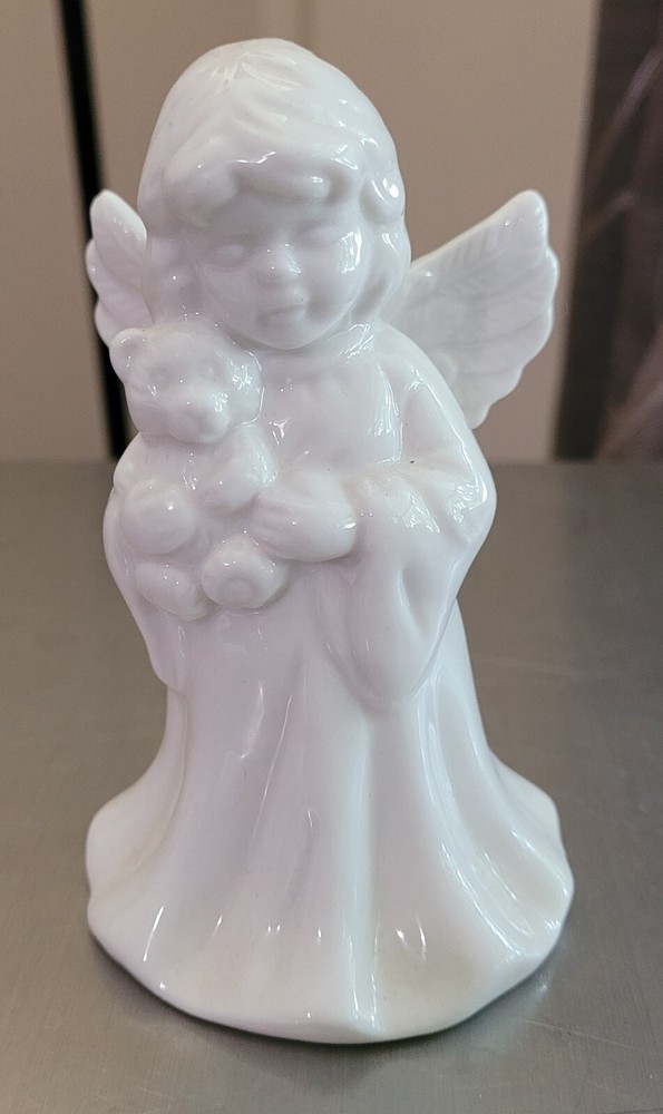 Ceramic Angel with Teddy Bear Bell - 4.5"