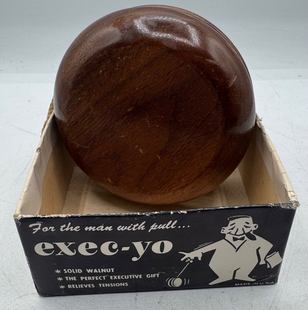 Vintage Exec-Yo Solid Walnut Yo-Yo Executive Desk Toy w/ Box USA