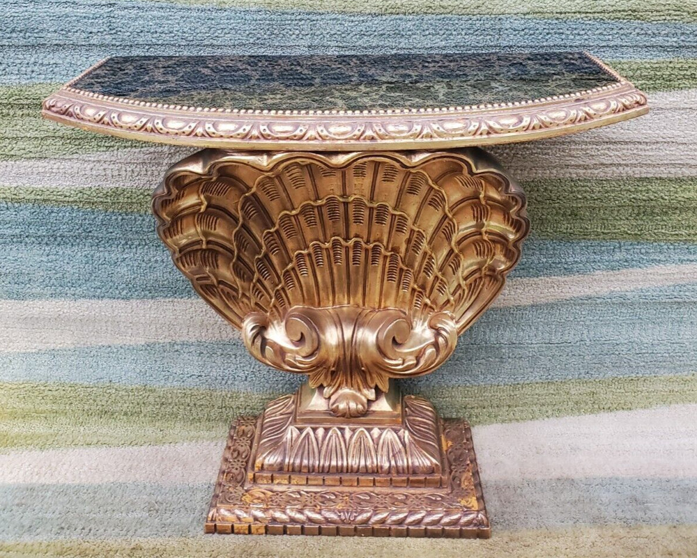 Hollywood Regency Grosfeld House Gilded Shell Console Table Clamshell