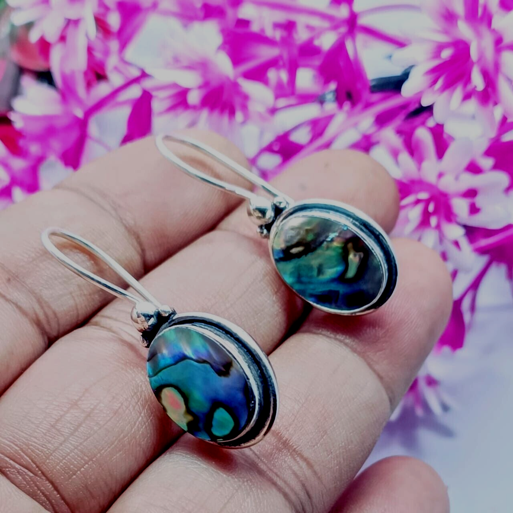Abalone shell Gemstone Dangle Drop Earring 925 Sterling Silver Handmade Earring.