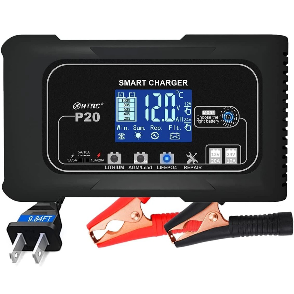 20-Amp Smart Battery Charger,12V/20A and 24V/10A.Lithium,Lifepo4,Lead-Acid(AGM/G
