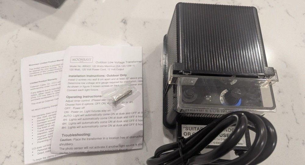 Moonrays 95431 Low Voltage Lighting Control Transformer 120W 12V Timer Photocell