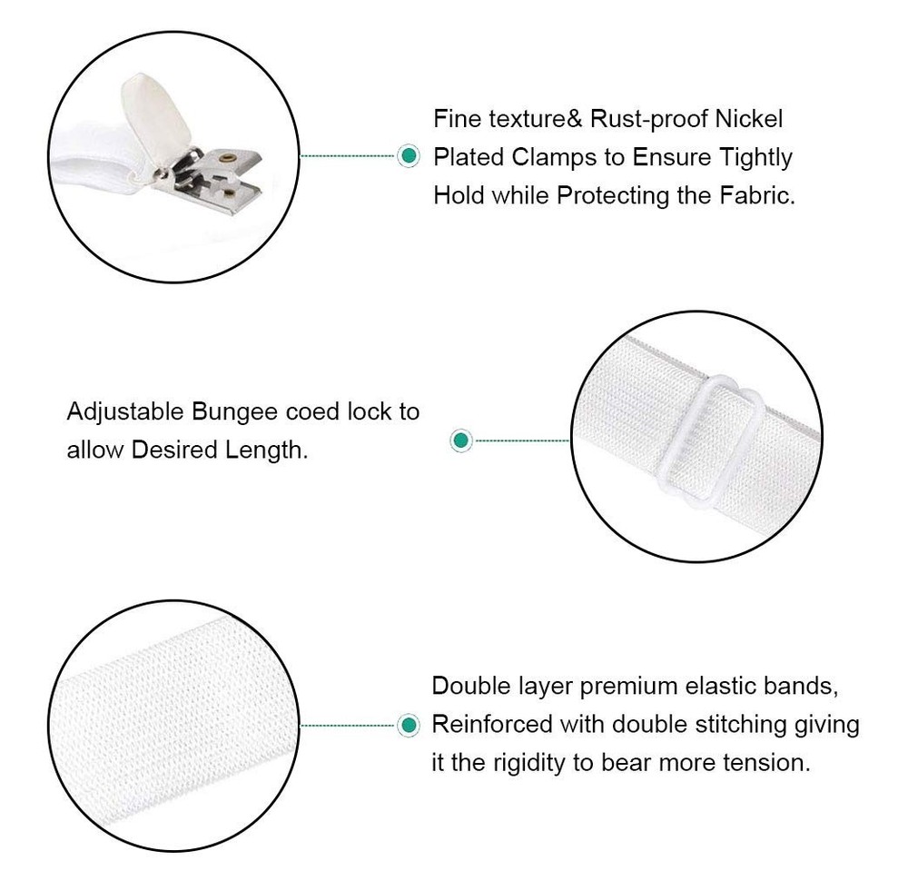 4Pcs Adjustable Bed Sheet Straps Clips, Elastic Mattress 4pcs-white