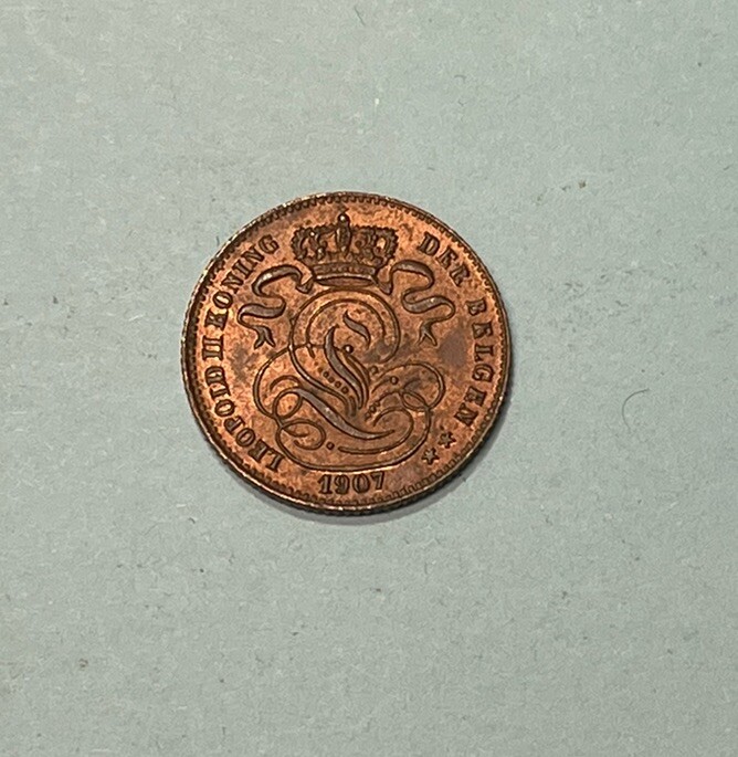 1907 Belgium One Cent Coin Excellent BU Condition
