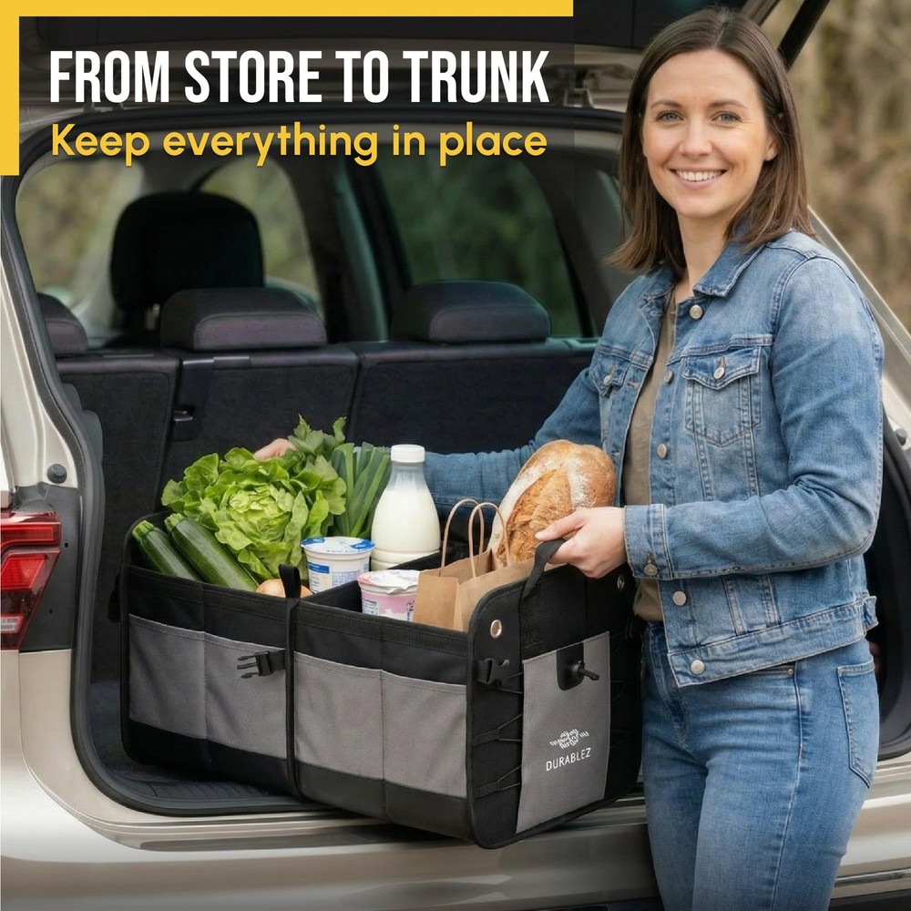 Compact Car Trunk Organizer 2-Section – Grocery, Tools, gray 2-section large