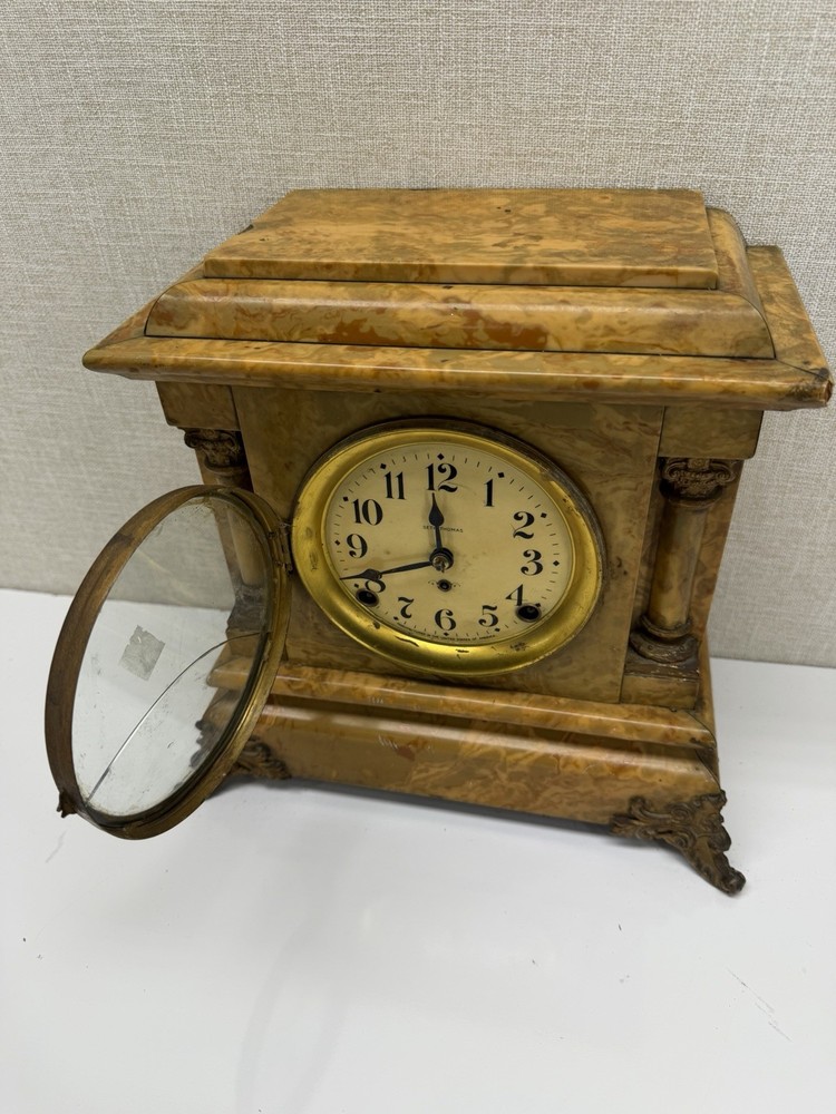 Seth Thomas Mantel Clock Marble Style Case Key Wind Untested USA