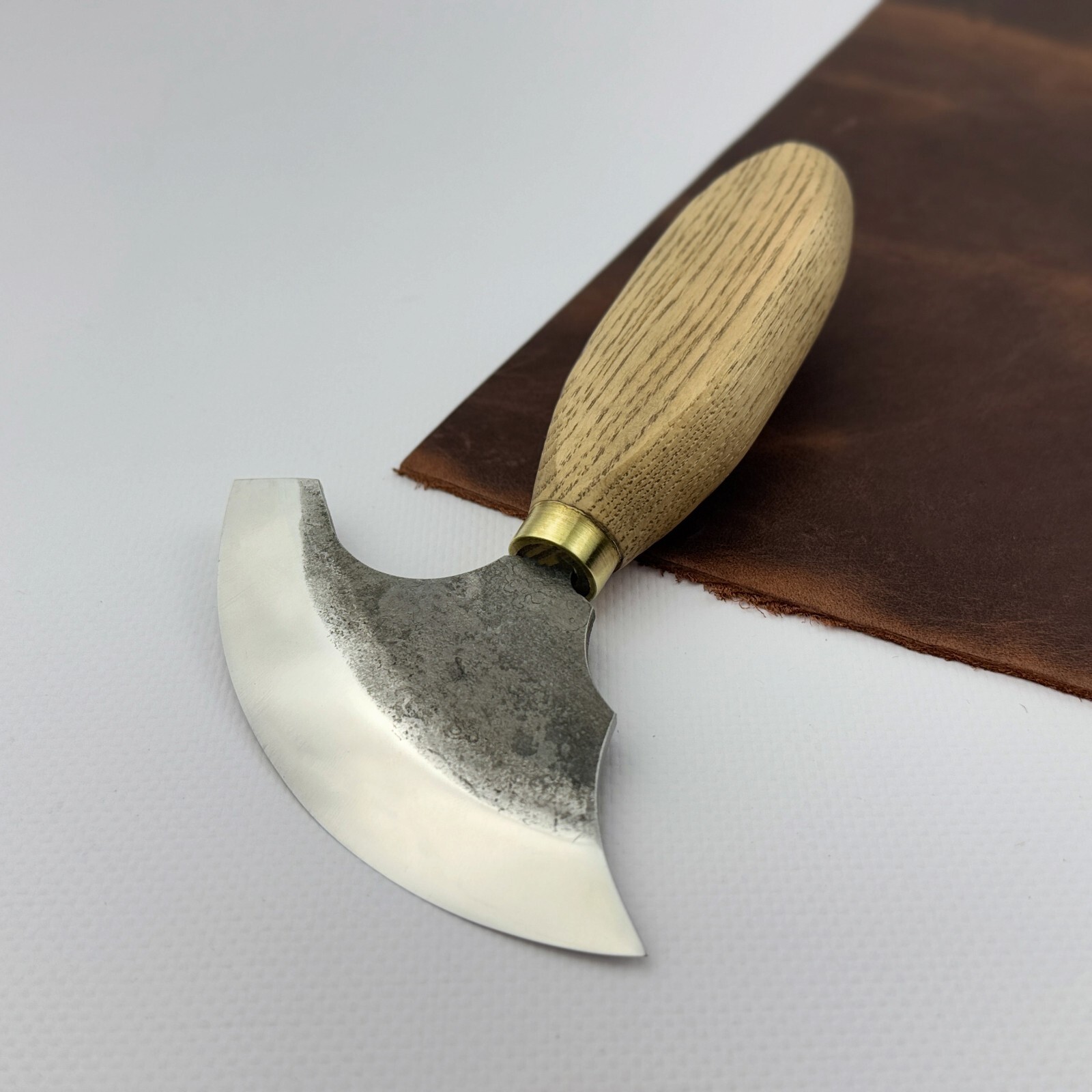 Hand-Forged Leather Round Knife – 52100 Carbon Steel. Leatherworking Knife.