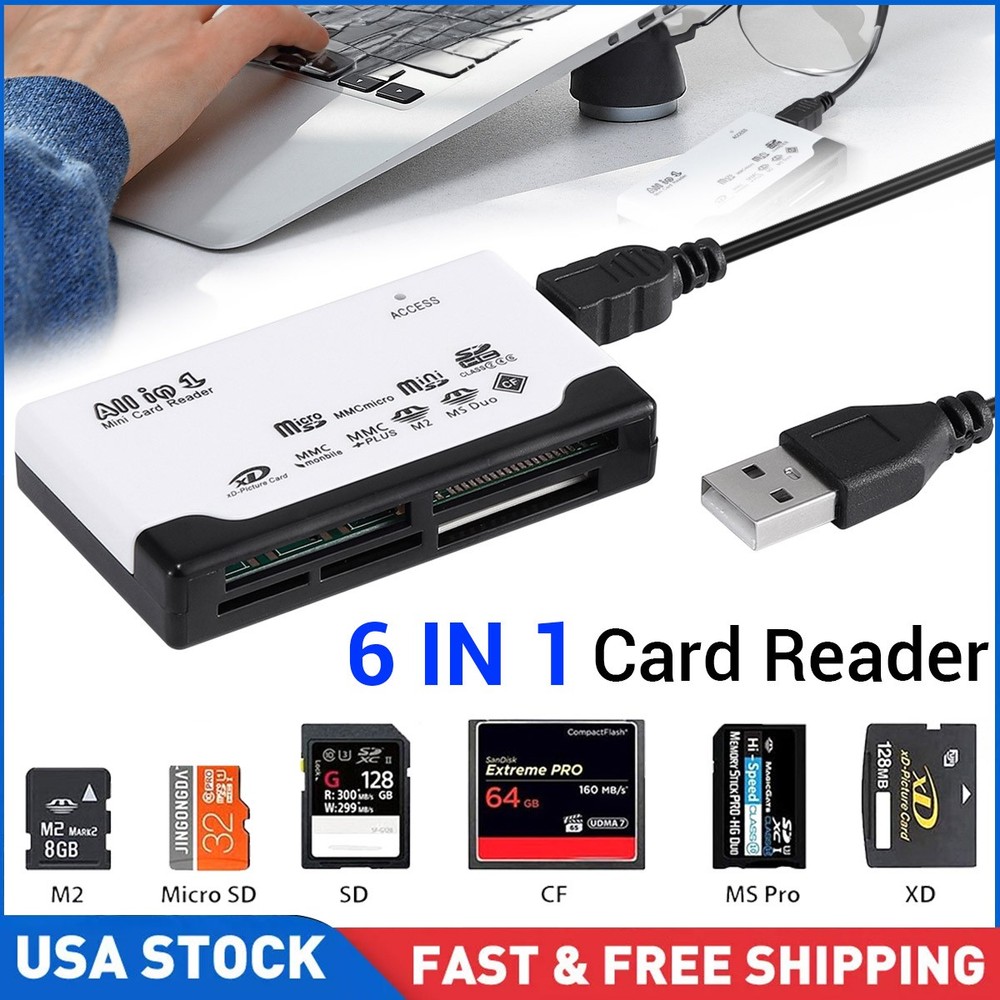 6-IN-1 USB 2.0 Memory Card Reader High-Speed Adapter for Micro SD SDXC CF SDHC