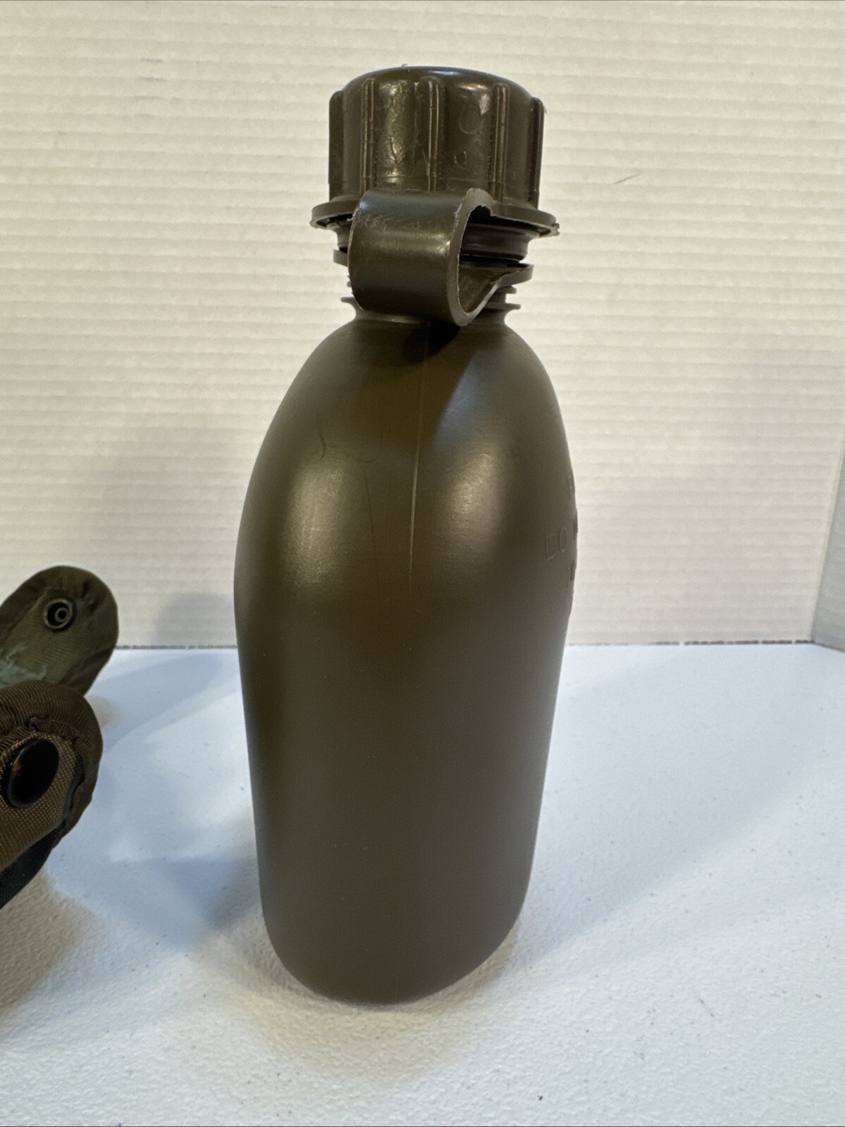 Olive Green Canteen Bottle with Camouflage Pouch Case, Used