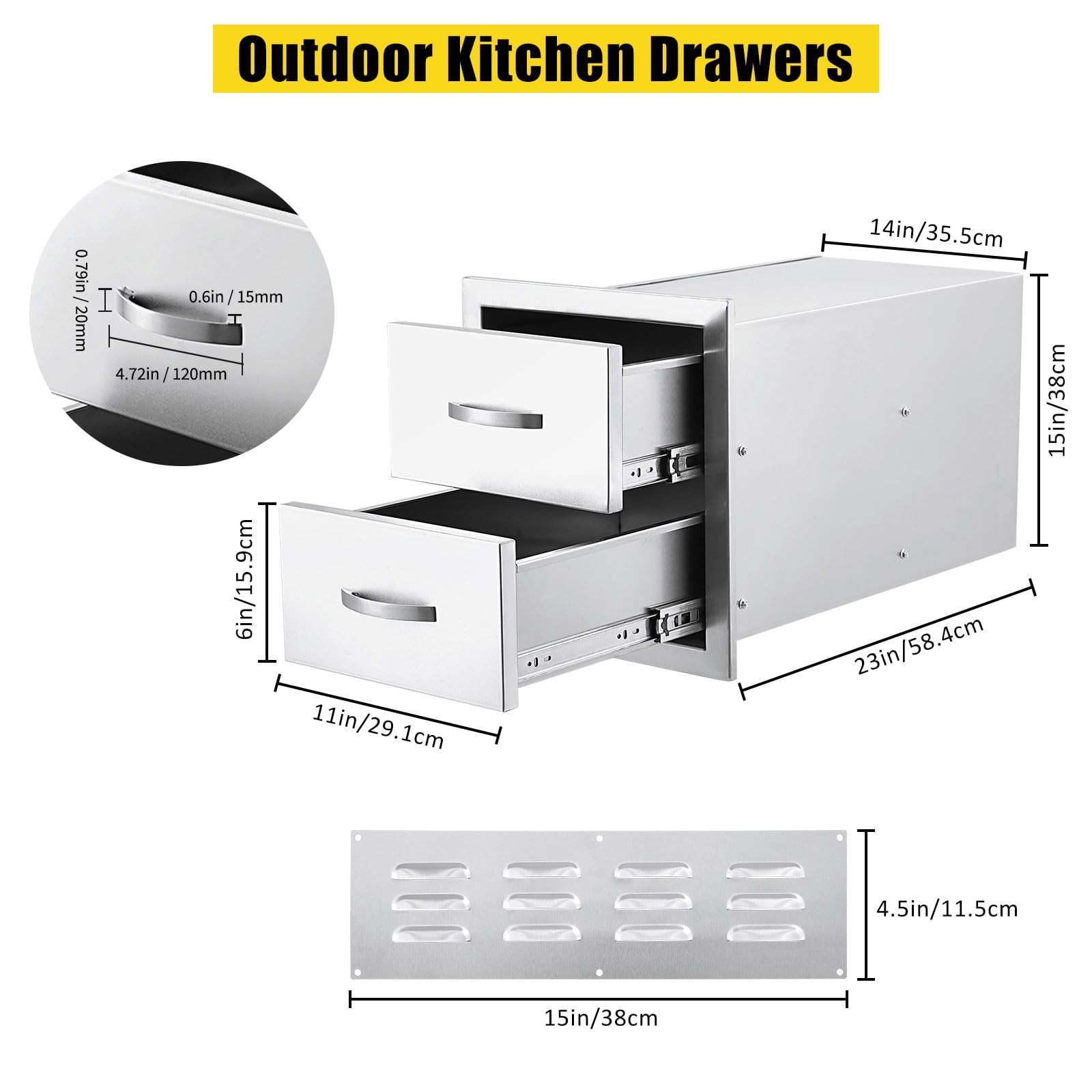 Outdoor Kitchen BBQ Drawers Stainless Steel Weatherproof Rust Resistant