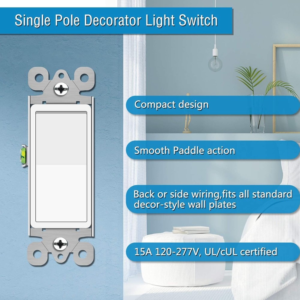 Greencycle Single Pole Rocker Light Switch,Paddle Switch Pole, 2