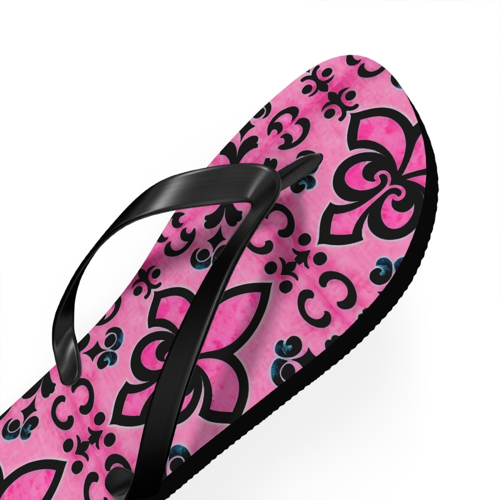 Pink & Black Pattern Flip Flops