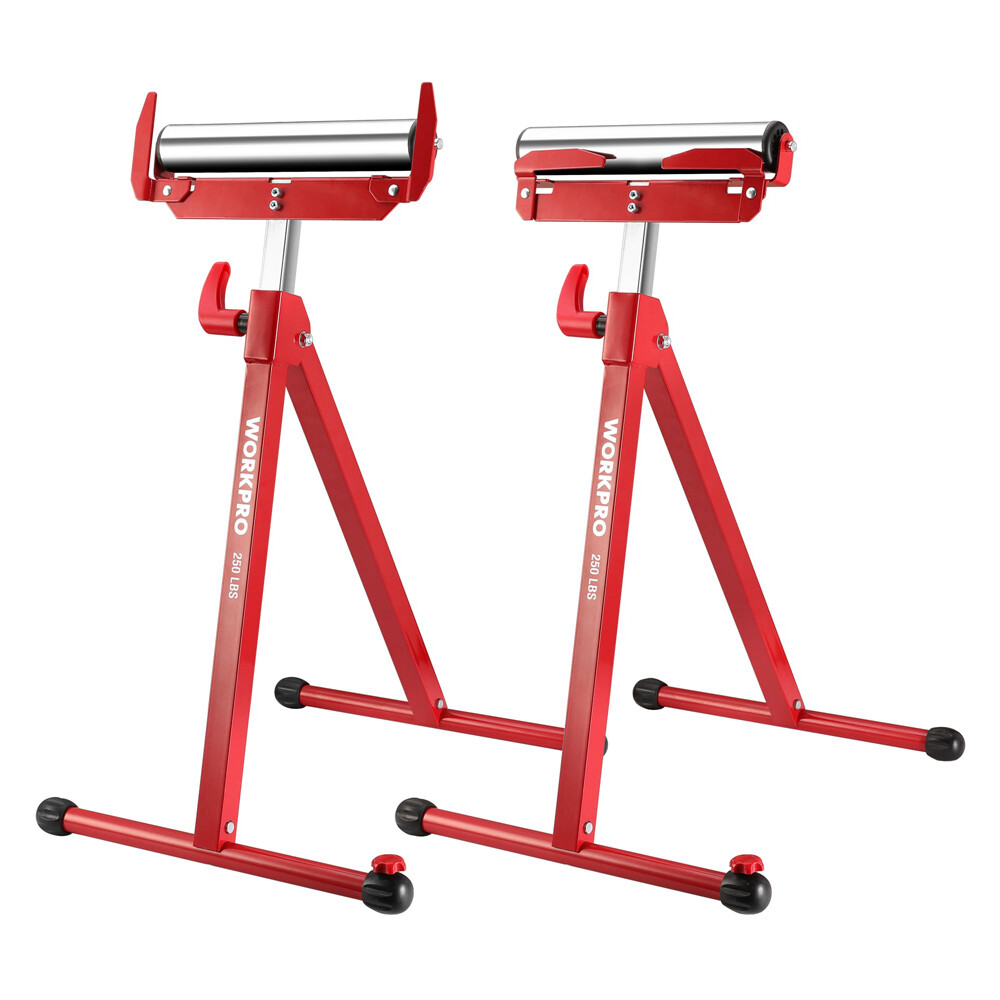 WORKPRO 2-Pack Folding Roller Stand Sawhorse 250 Lbs Load MAX Height Adjustable
