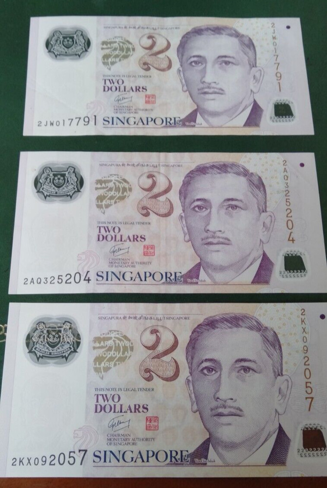 Singapore $2 Two Dollar Banknote x 3