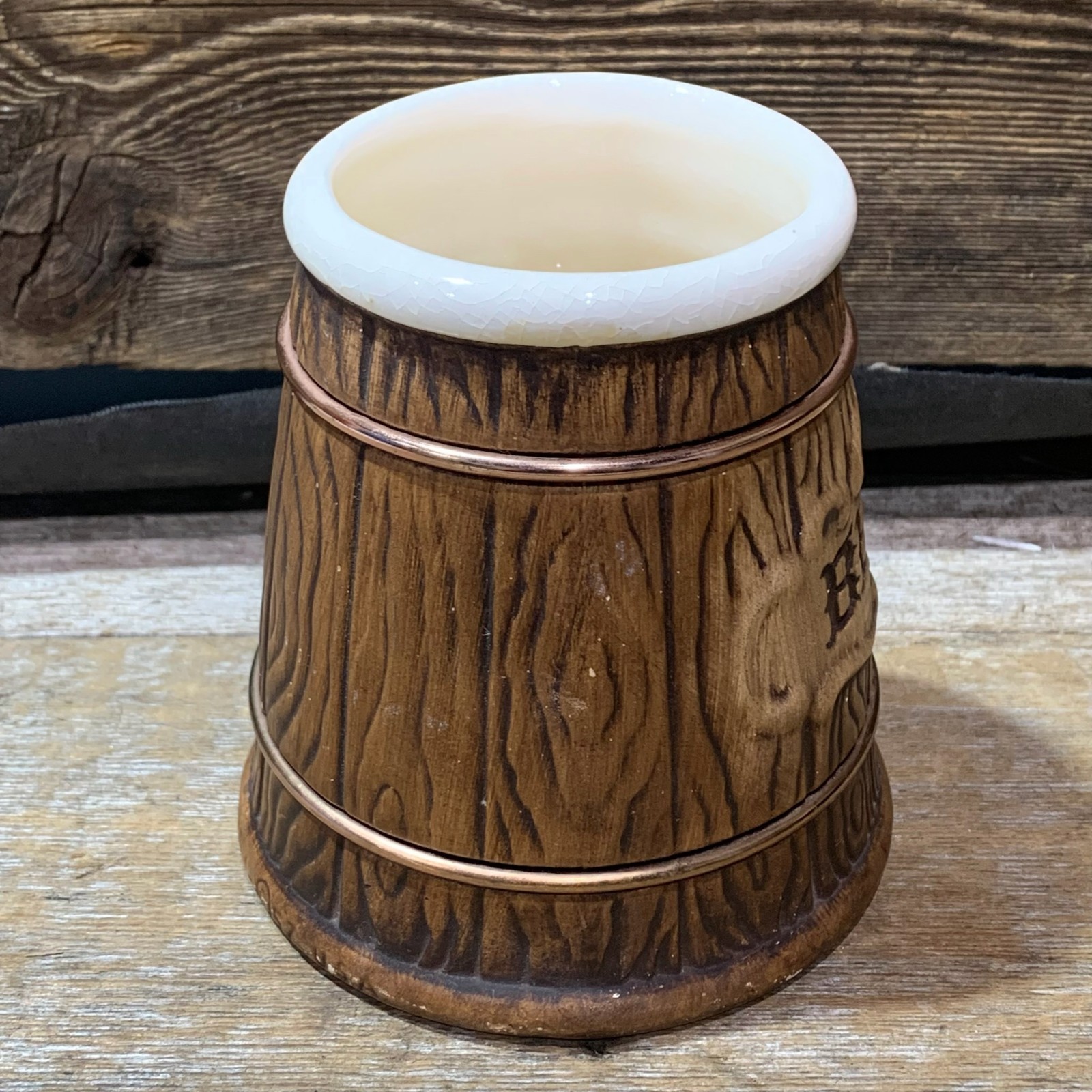 1957 Treasure Craft, Barrel Style Beer Mug, Porcelain, 4.5"