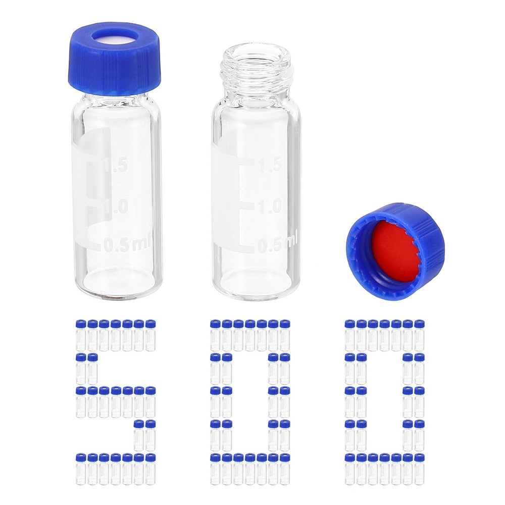 2ml Self-Sampler Vial, 500pcs HPLC/GC Patch Red PTFE & White Silicone Sets