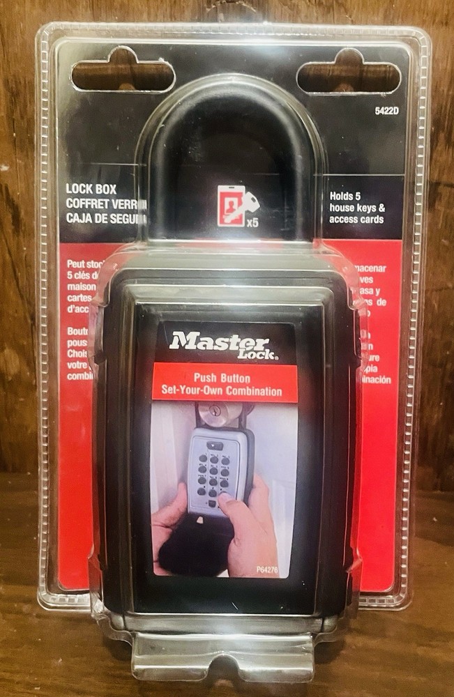 MASTER LOCK Portable Push Button Lock Box w/ Key & Access Card Storage 5422D NEW