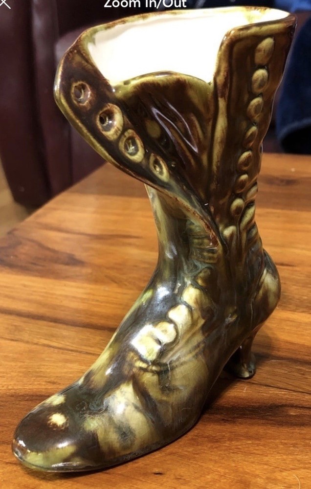 Antique Boot Vase Glazed Pottery Beautiful