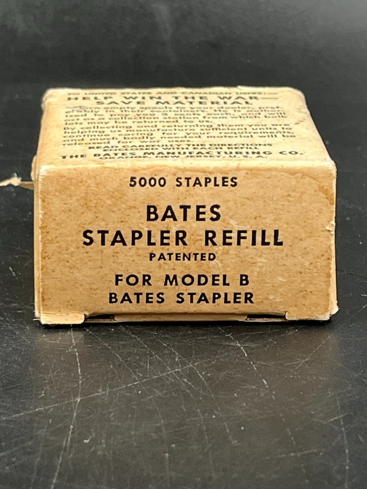WWII Bates Model B Stapler Refill "HELP WIN THE WAR-SAVE MATERIAL"