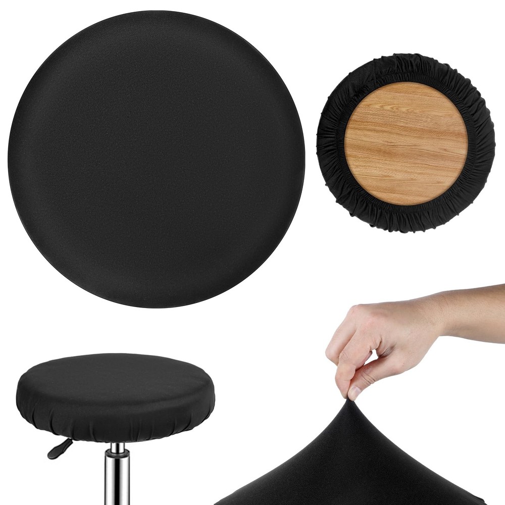 2 Pcs Bar Stool Covers Black Round High Elastic Bar Stool Covers Soft Stools ...