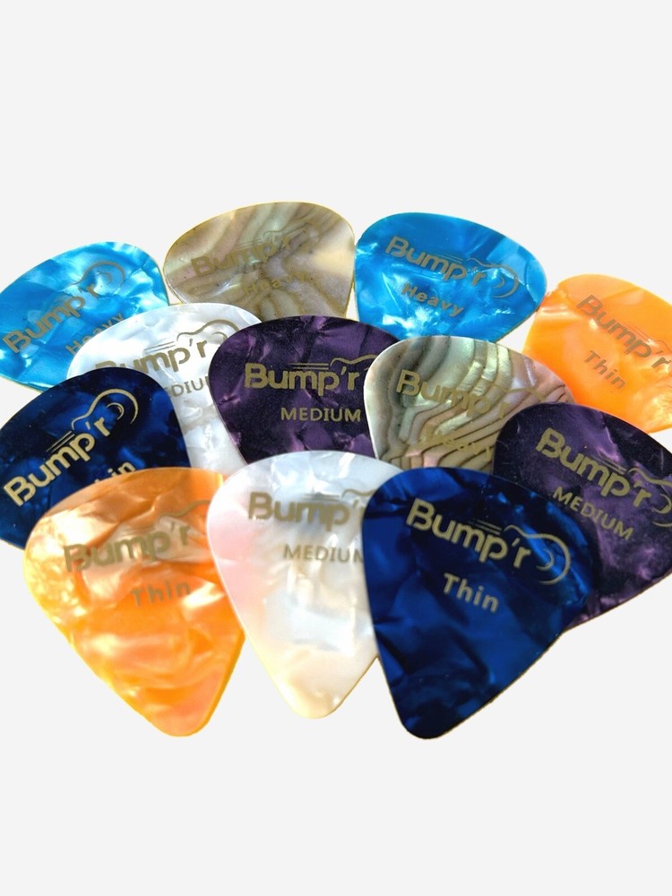 Bump’r Premium Guitar Picks 12 Pack - Includes Thin, Medium, & Heavy Gauges