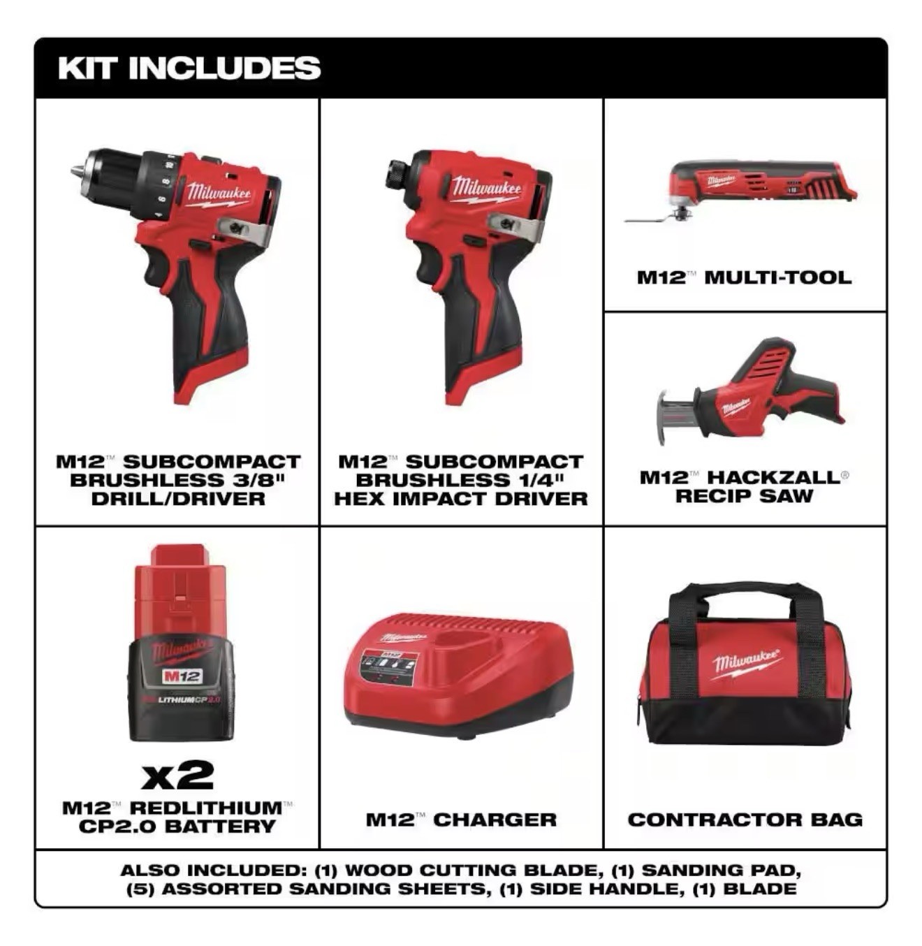 Milwaukee 3494-24 Milwaukee Tool M12 Subcompact Brushless 4-Tool Combo Kit