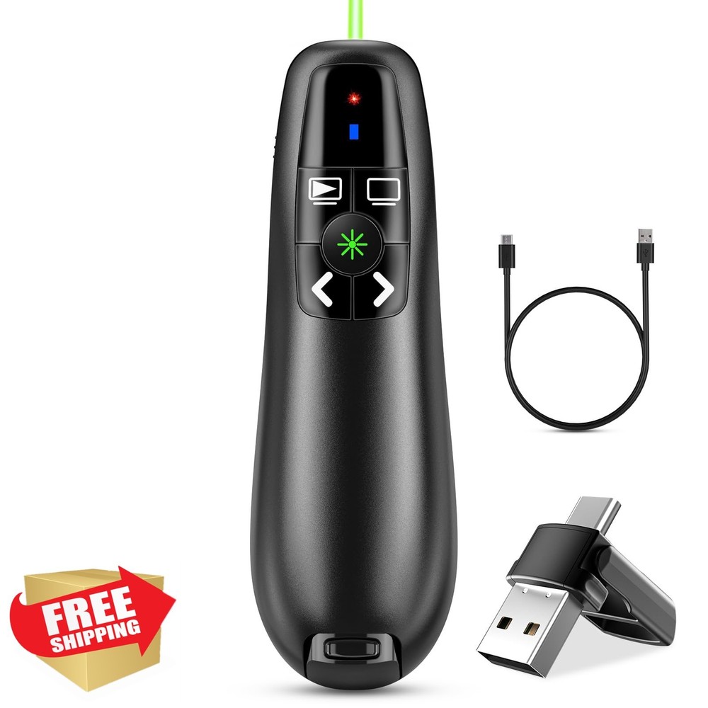 Presentation Clicker Rechargeable Wireless USB C/A Green Light PowerPoint Remote