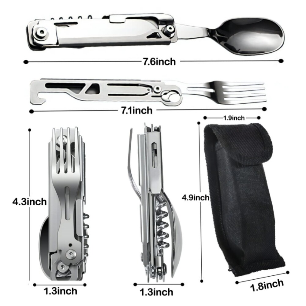 Camping Eating Utensil Set Folding Emergency Cutlery Knife Fork Spoon Kit 2024