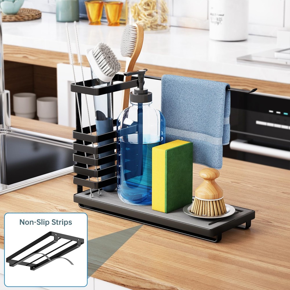 NiHome Multifunctional Kitchen Sink Caddy Organizer with Elevated Brush Holder,