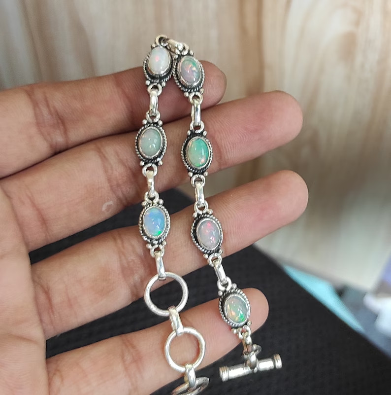 Opal Bracelet Solid 925 Sterling Silver Handmade Adjustable Al Size Bracelet P05