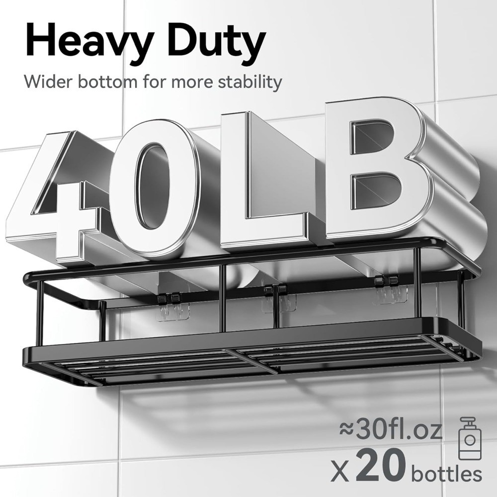 Large Capacity Rustproof Adhesive Shower Caddy Organizer with Soap Holder,