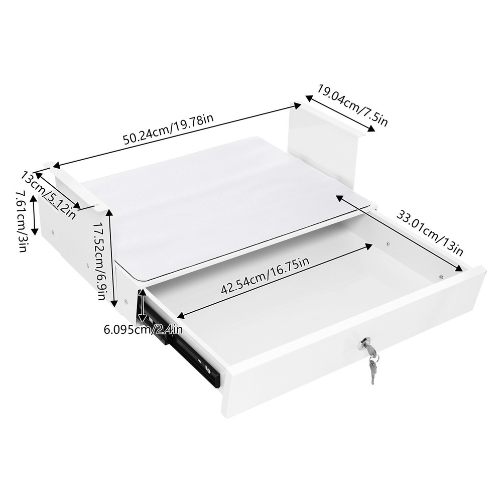 Sliding Pull-Out Drawer Under Desk for Office Organization, White