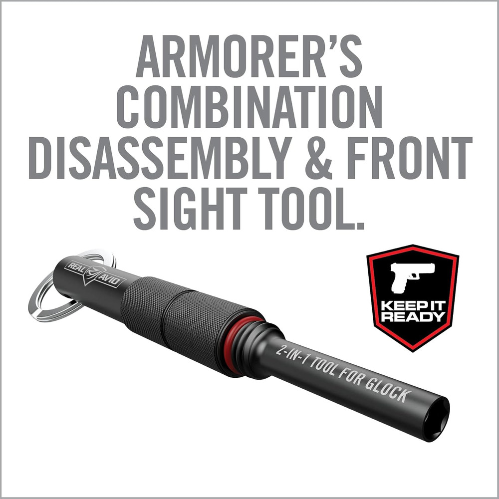 Real Avid 2-In-1 Tool for Glock Handguns, Includes Front Sight Tool & Disassembl