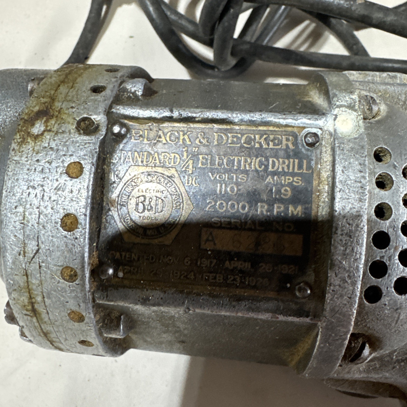 Antique Black & Decker 1/4” Electric Drill Made In USA NONWORKING CONDITION