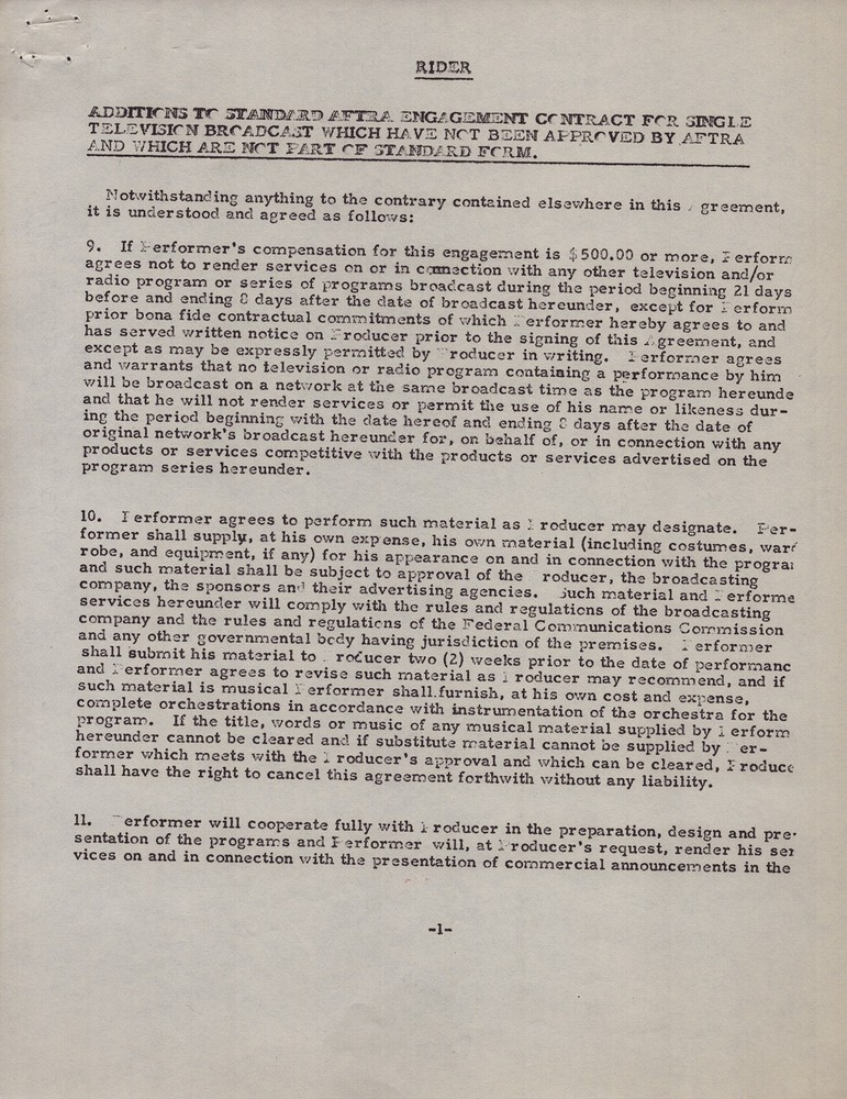 BUDDY HACKETT - CONTRACT DOUBLE SIGNED 12/13/1960